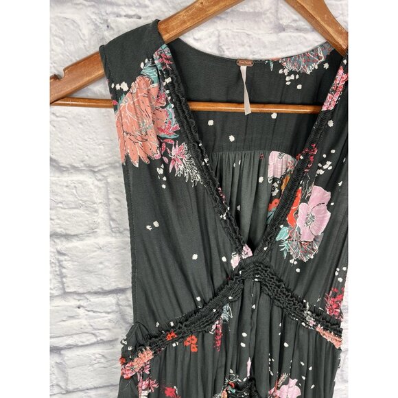 FREE PEOPLE Women's Gray Floral V-Neck Babydoll Tiered Short Dress Small - Picture 2 of 4